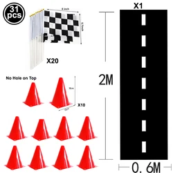 Checkered Race Car Party Tablecloth with Racetrack Design - Black & White Flag Decor for Racing - Themed Birthday Parties (Green)