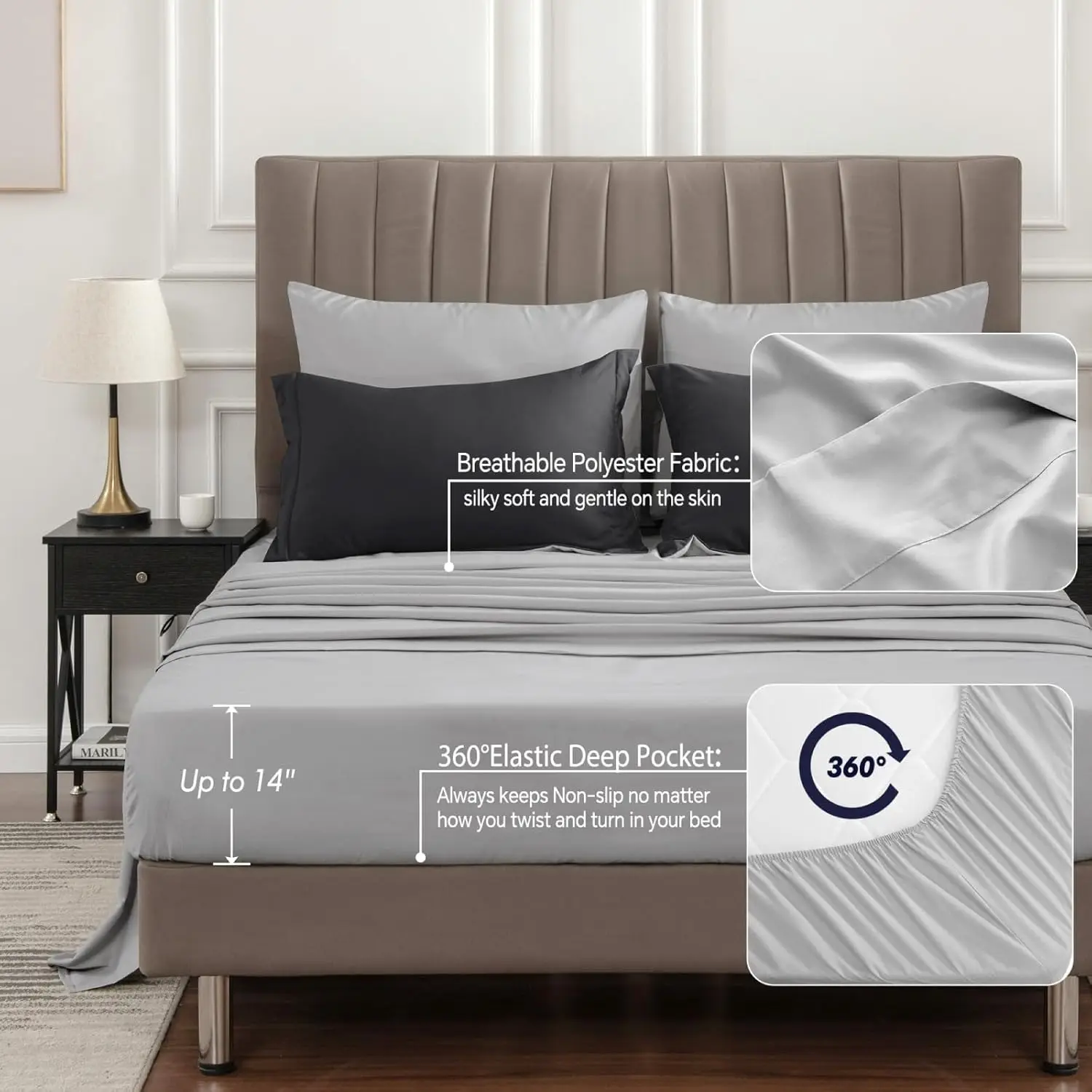 Queen Comforter Set 7 Pieces Bed in a Bag - Soft Microfiber Reversible Black Bedding for All Seasons 2