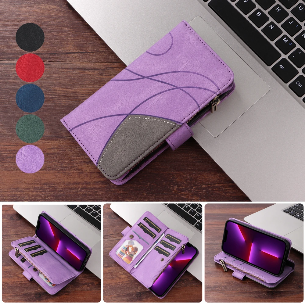 

For Samsung Galaxy M12 A31 A32 4G 5G A23 M32 Global S22 Plus S21 Ultra A12 A03 Zipper Wallet Card Anti-Knock Phone Cover Case