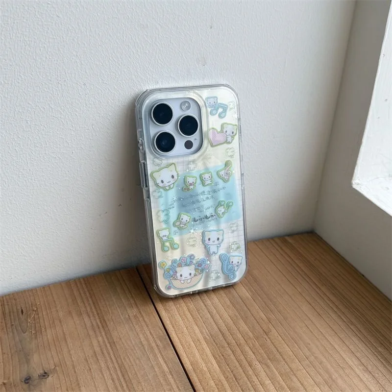 Meteor IND Grid Clover Cotton Candy Cat Handyhülle für iPhone 11, 12, 13, 14, 15, 16, 17 Pro Max