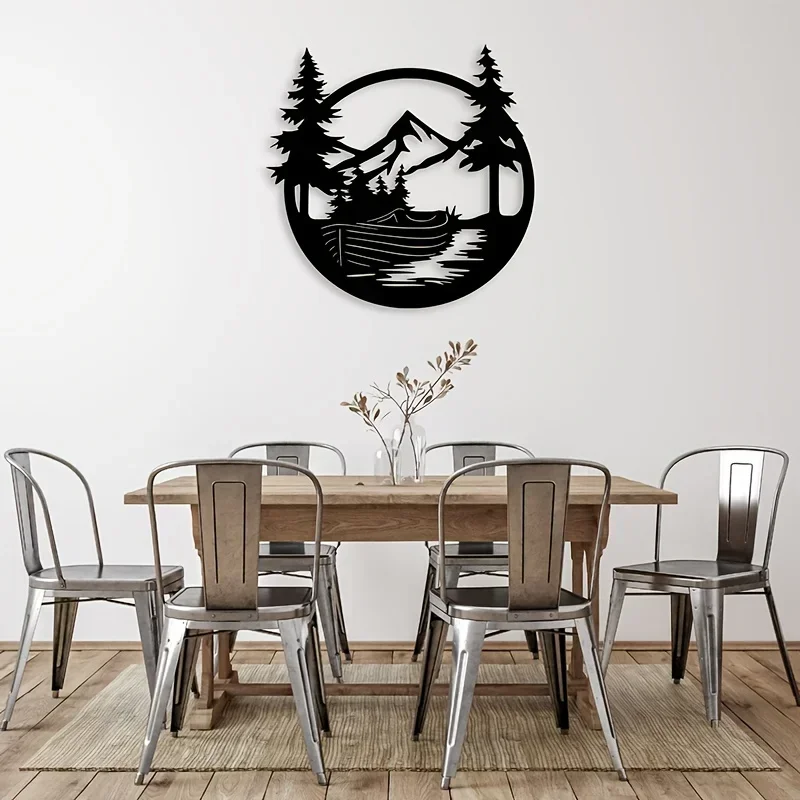 

Drift Boat Mountain Metal Wall Hanging Art Durable and Rust-free Indoor Aluminum Outdoor Art Composite Metal Wall Hanging Decor