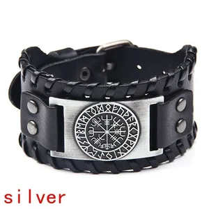 New Retro Wide Leather Pirate Compass Bracelet Men's Bracelet Celtic Viking Jewelry Compass Bracelet Accessories Party Gifts