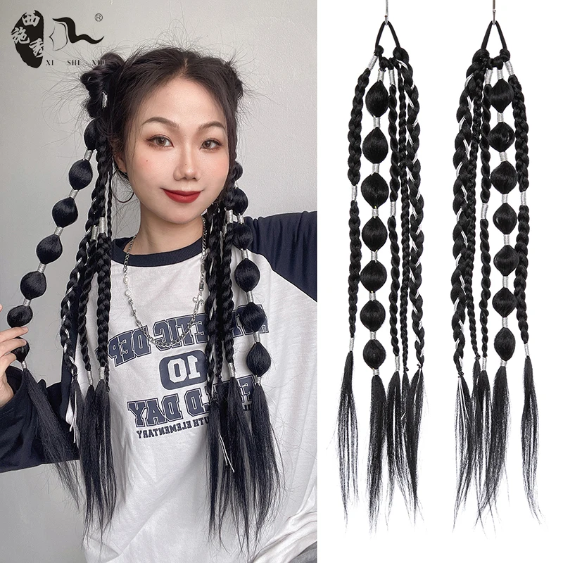 Long Colorful Synthetic Boxing Braid Wrap Around Chignon Tail With Rubber Band Hair Twist Braid Ponytail Extensions For Women fake hair extensions