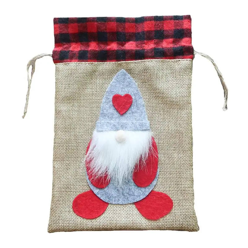 

Christmas Drawstring Gift Bag Decor Cute Faceless Doll Cotton Linen Storage Bags New Year Party Candy Pouches