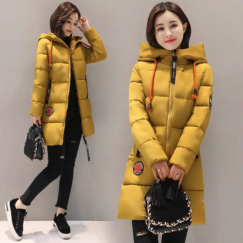 2023 New Women Down Cotton Coat Winter Jacket Female Mid Length Version Parkas Large Size Fashion Thick Outwear Hooded Overcoat