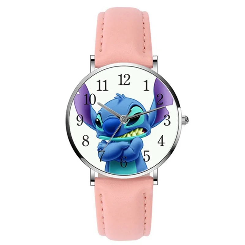 Disney Stitch Cartoon Children's Watch Movie Anime action figure PU Belt Pointer Digital Quartz watches for kids Birthday Gifts 6