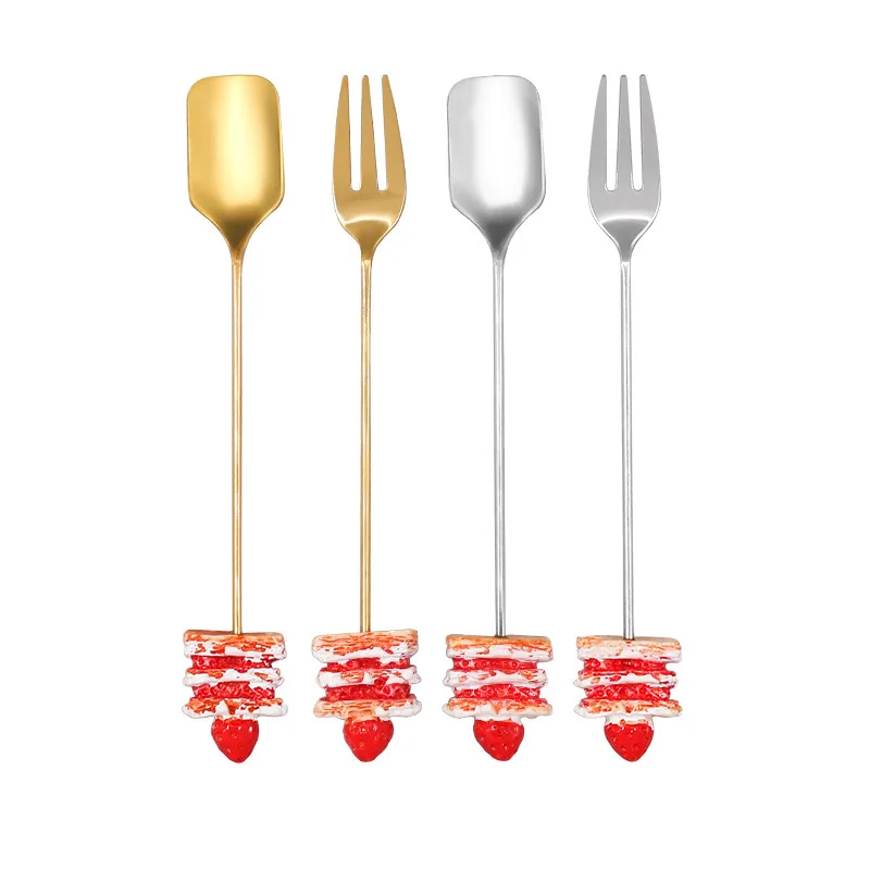 Food fork cartoon cake shape metal small stainless steel fork fruit dessert