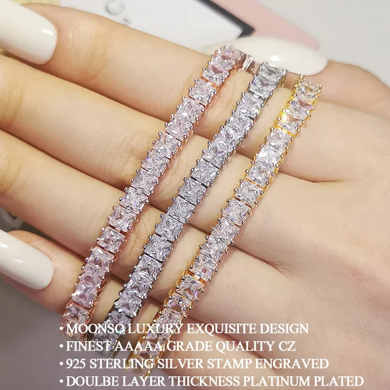 Metal Bracelet Moonso Luxury Princess 3mm 18cm Silver Color Bracelet Bangle on Hand for Women Anniversary Gift Jewelry Moonso S5451
