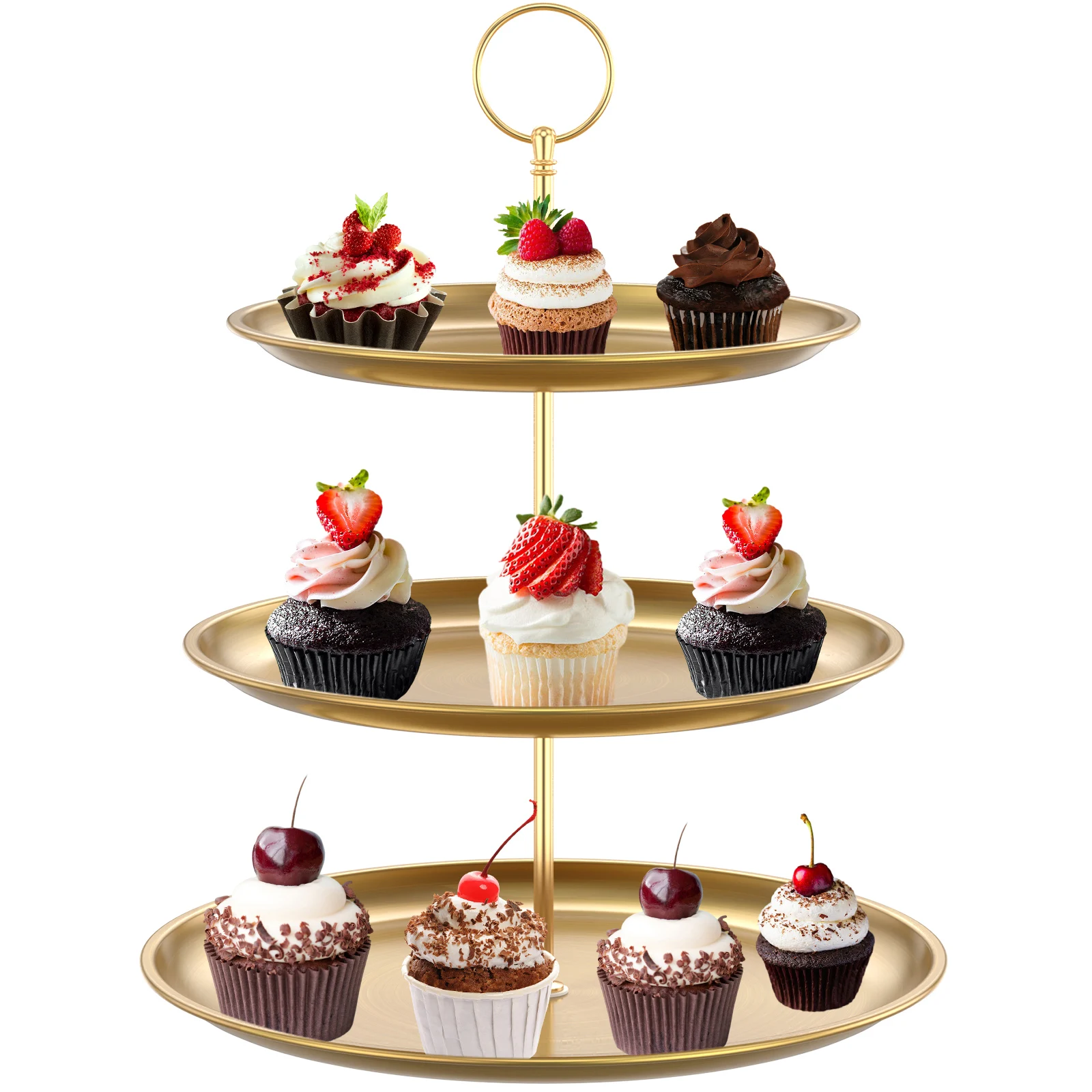 3 Layer Cake Stand Fruit Plate Tray Metal Cupcake Display Tower Decorative Gold Round Cake Display Stand Birthday Party Wedding