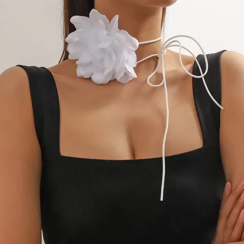 Adjustable Big Rose Flower Choker Necklace For Women Ladies Y2K Romantic Gothic Rope Clavicle Chain Korean Fashion Accessories