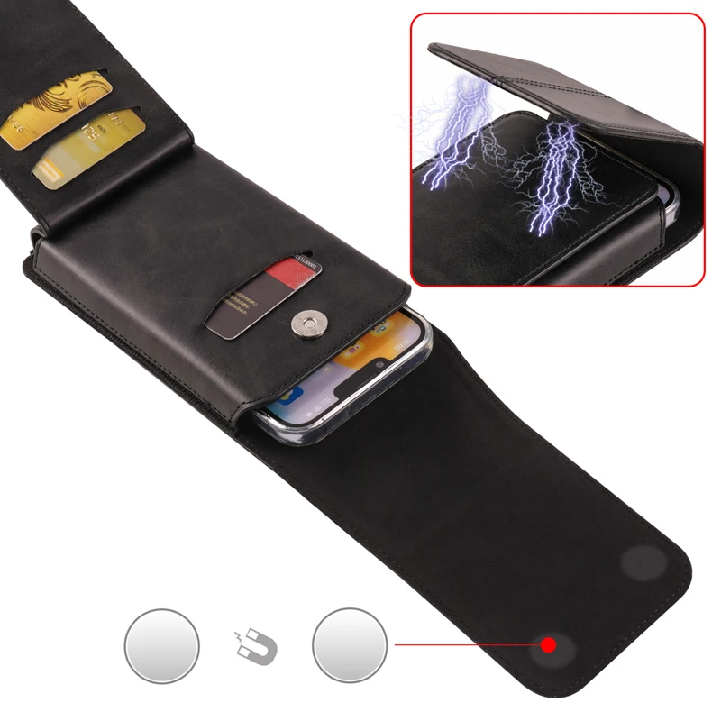 For iphone 17/17Pro/16Pro Max/16Plus/15/15Pro/14Pro Max/14Pro/14/13/12 Luxury Leather Belt Clip Case Men Mobile phone Waist Bag — view 3