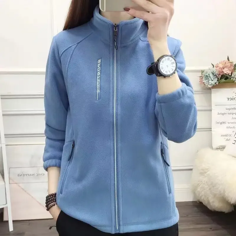 Women's Fleece Polar Coat Warm Thicken Plus Size Letter Printing Double-Sided Velvet Outerwear Coats Zipper Sports Sweatshirt 5