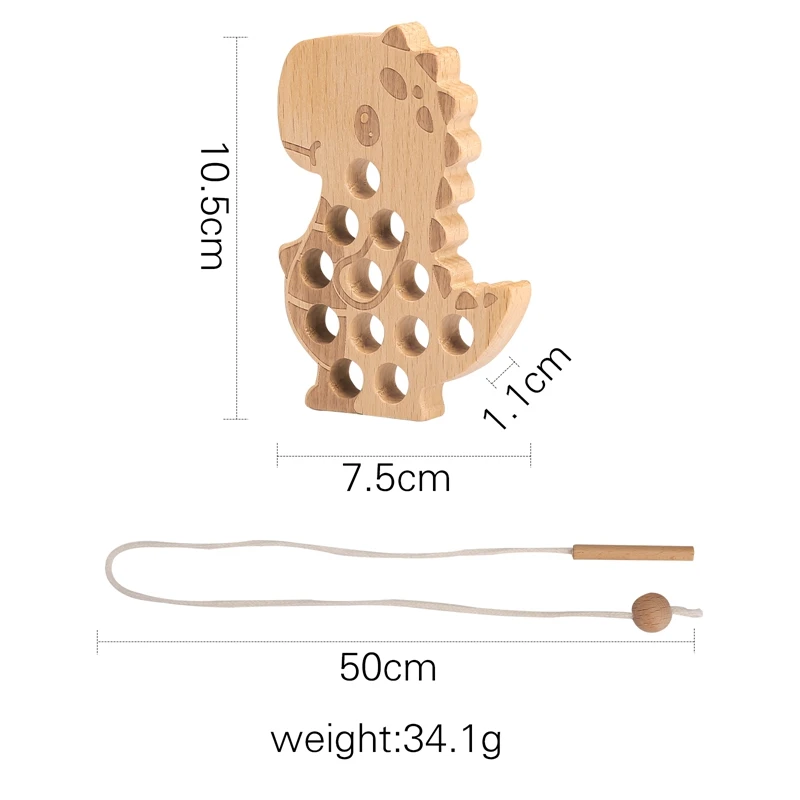 1Set Wooden Dinosaur Threading Board Toys Wood Blocks Fingers Flexible Training Montessori Fine Motor Skills Educational Gift