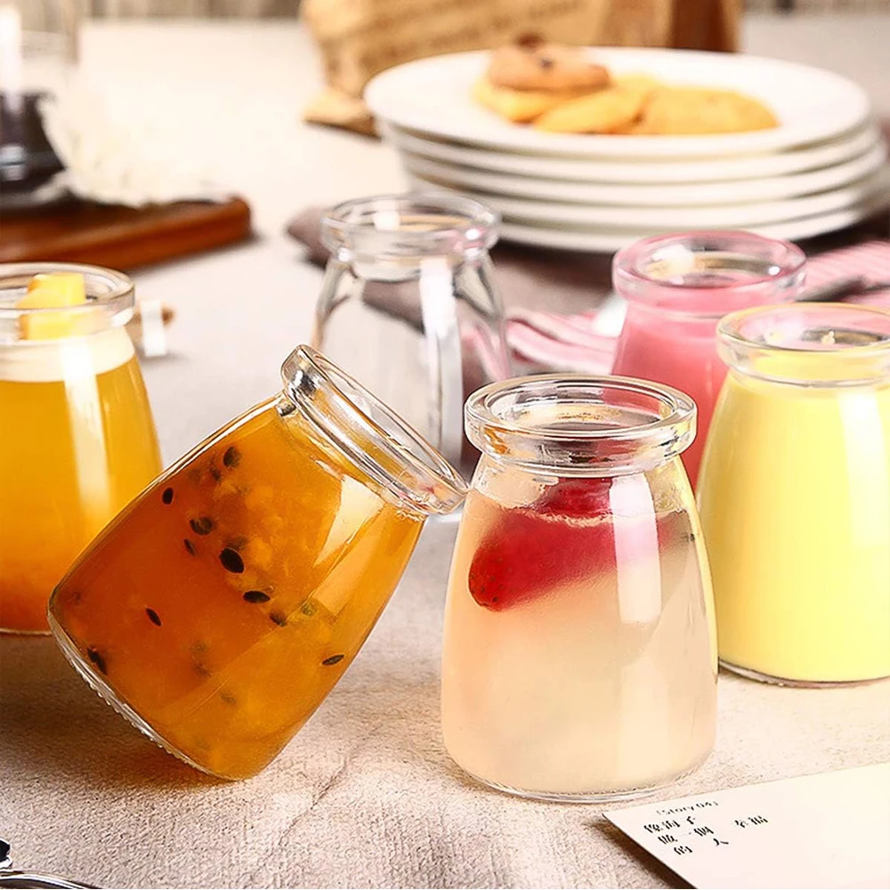 10Pcs 4 oz Clear Yogurt Jars With PE Lids, Glass Pudding Jars Yogurt Ideal for Jam, Honey, Wedding Favors, Shower Favors