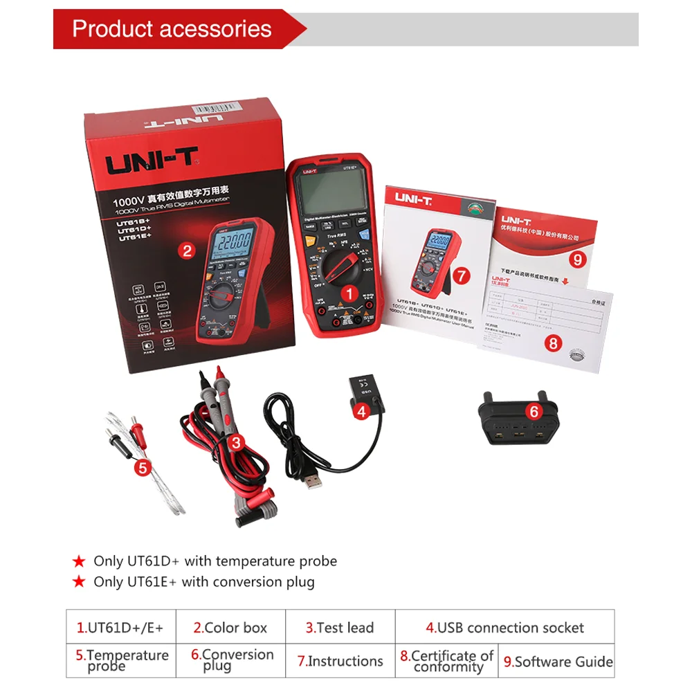 Digital Multimeter UNI-T UT61B UT61D UT61E Plus Multimeter Analog Digital Electrical Tester 22000 Counts Ammeter Voltmeter Professional