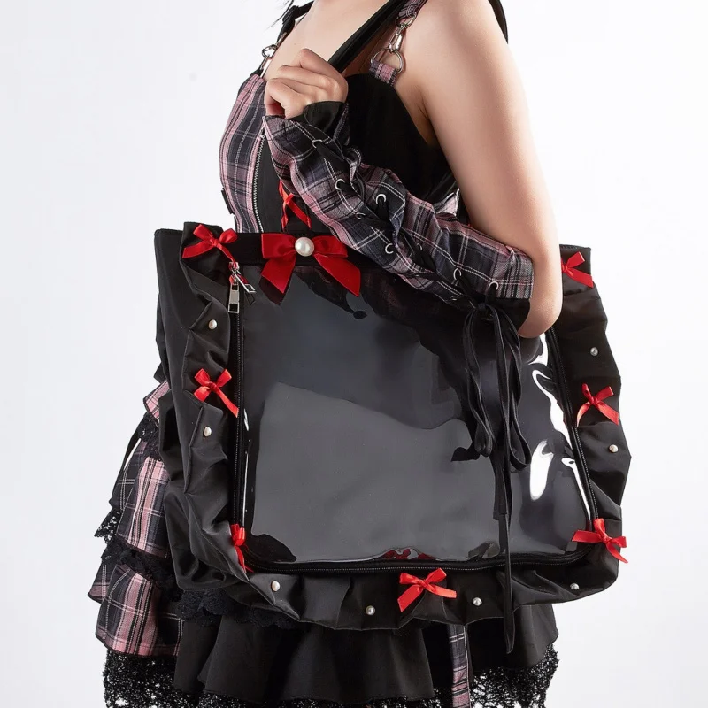 Japanese Style Lolita Bowknot Pain Bag Large Capacity Tote Shoulder Bag for Badge Pin Display