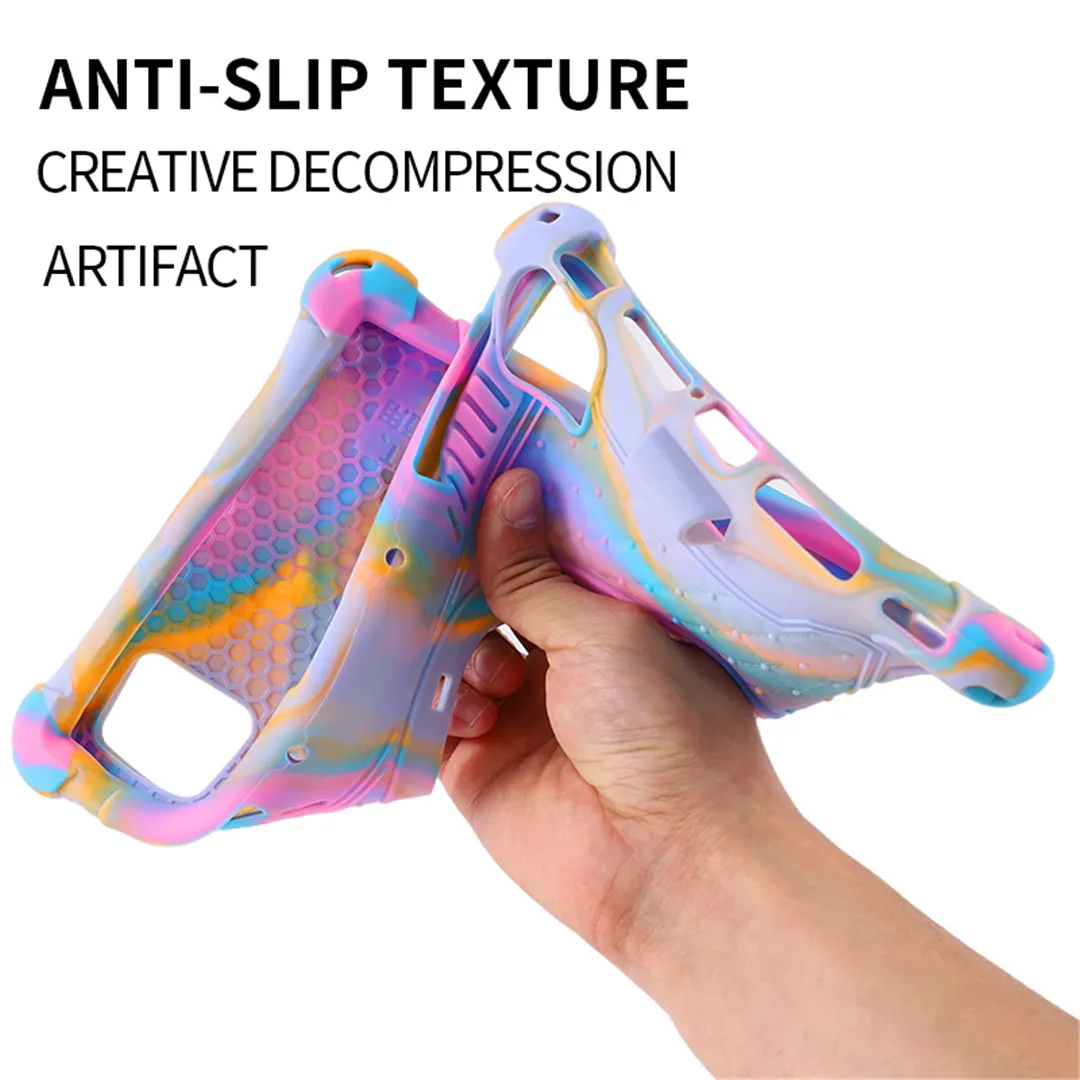 Kids-Friendly Rotating Bubble Silicone Tablet Case with Stand and Shoulder Strap