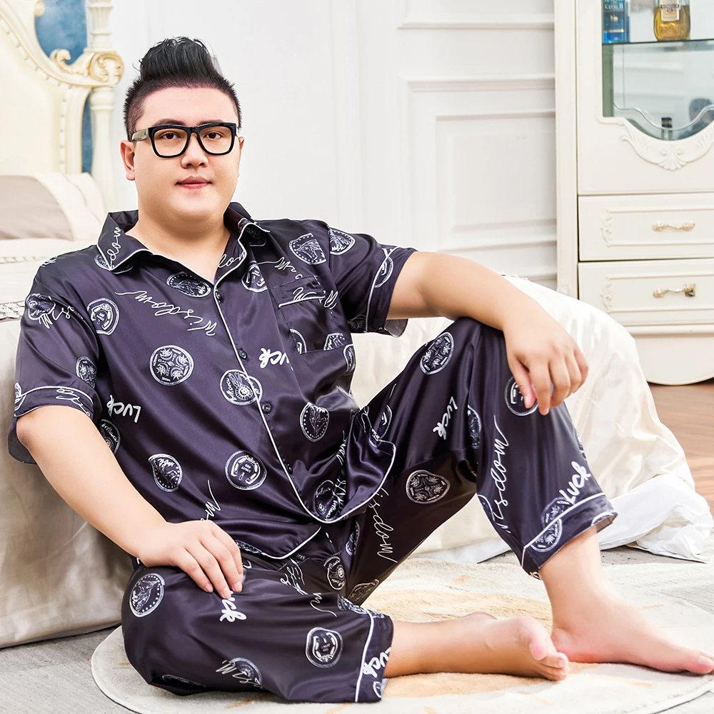 Plus Size 5XL 130kg Men's Silky Satin Pajamas Sets Casual Home Clothes For  Male Big Leisure Nightgown Sleepwear Pyjamas Suit - AliExpress