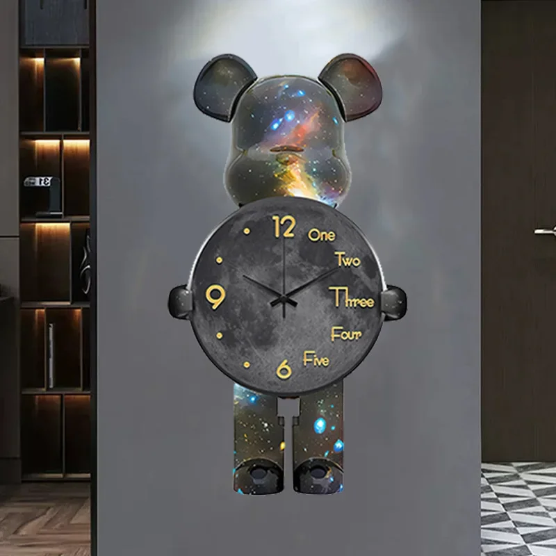 

Large Creative Anime Style Clock Bear Shape Silent Quartz Wall Clocks Living Room Nordic Style Dining Room Wall Large Decoration