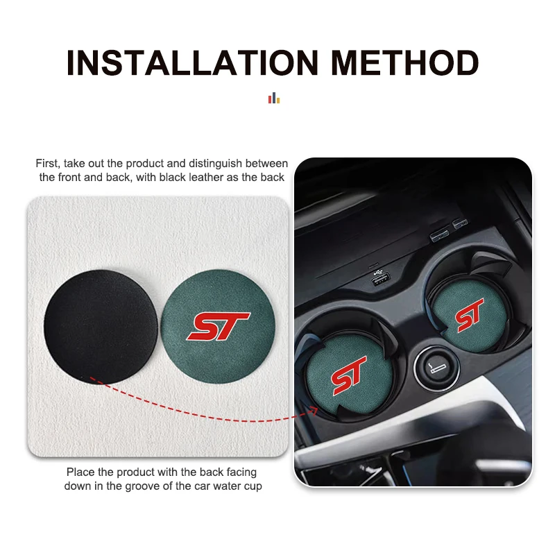 Car Suede Coaster Anti-Slip Cup Pad for Ford ST Racing Performance Focus Mk2 Mk3 MK4 Fiesta Ranger