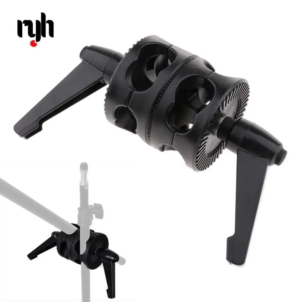 RYH Swivel Dual Head Grip Holder Bracket for Photo Studio Boom Reflector Arm Support Dual Grip Head Angle Clamp Photography pole photo studio grip bracket