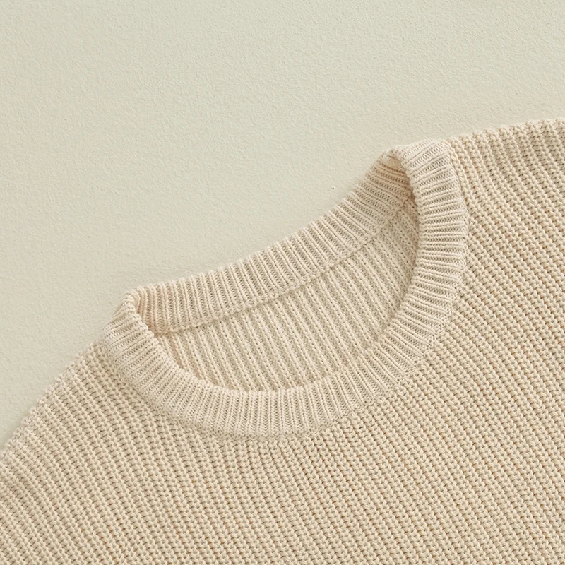 Suefunskry 1PC Mommy and Me Matching Sweaters Solid Color Knitted Long Sleeve Round Neck Warm Pullover Tops for Autumn Winter 3