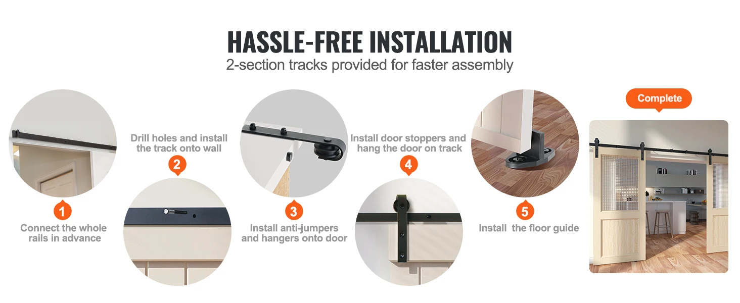 SucceBuy 8/10FT Sliding Barn Door Hardware Kit 330 LBS Heavy Duty Barn Door Track Kit for Double Doors with Smooth Silent Pulley