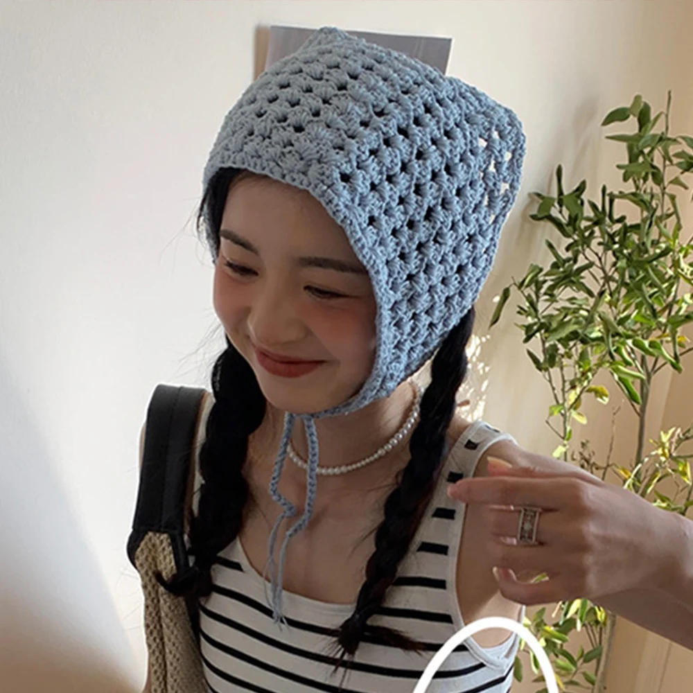 

Knit Hollow Out Triangle Scarf Candy Color Fresh Triangle Bandana Super Fairy Pastoral Style Hair Band Crochet Cotton Headband