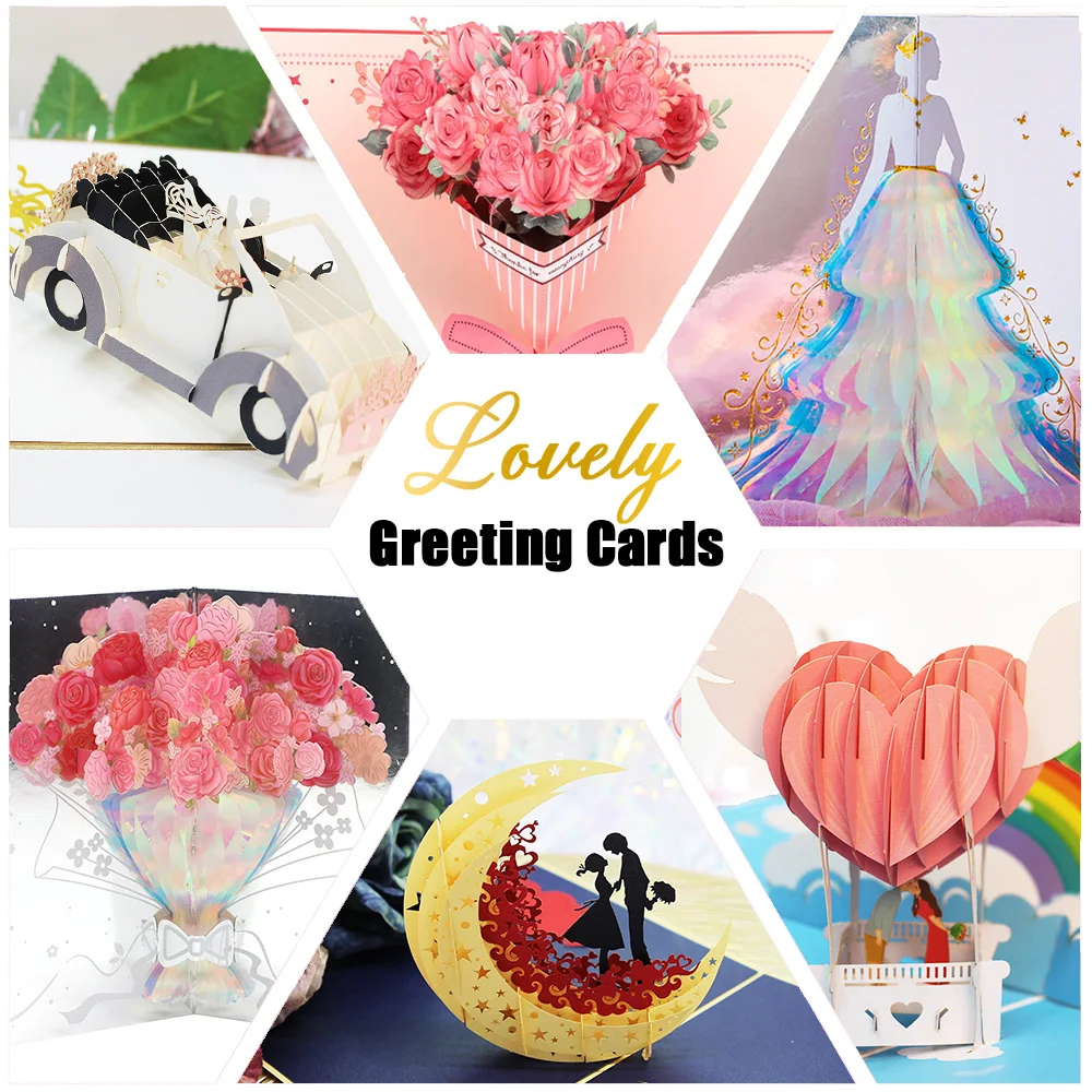 3D Creative Card for Wife and friend Valentines Day Gift Wedding Invitation Customized Card Thank You Postcard Greeting Cards Wedding Invitations Thank You Cards