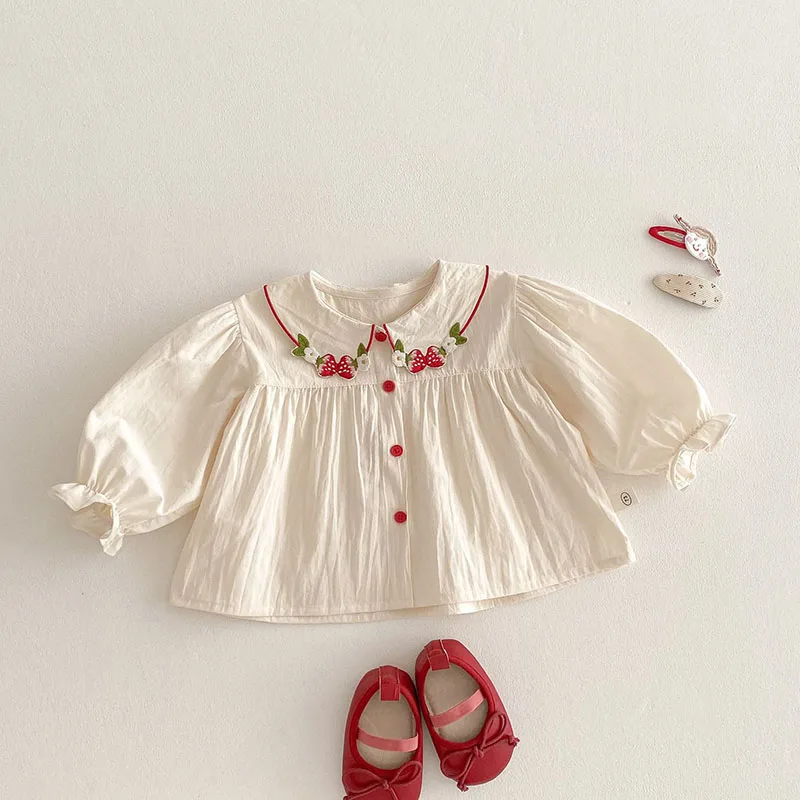 Girls Embroidered Strawberry Shirt Jeans Outfit
