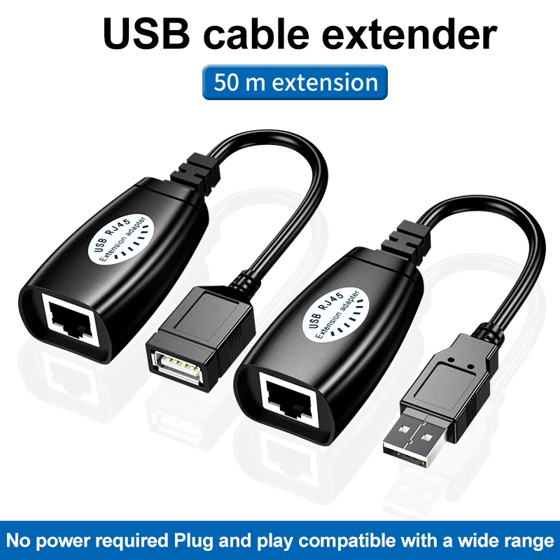 2Pcs USB to RJ45 LAN Cable Extension Adapter Extender Over Cat5 RJ45 Cat6 Patch Cord Black Networking Accessories usb cable usb extension cable usb adapter converter usb c extension cable