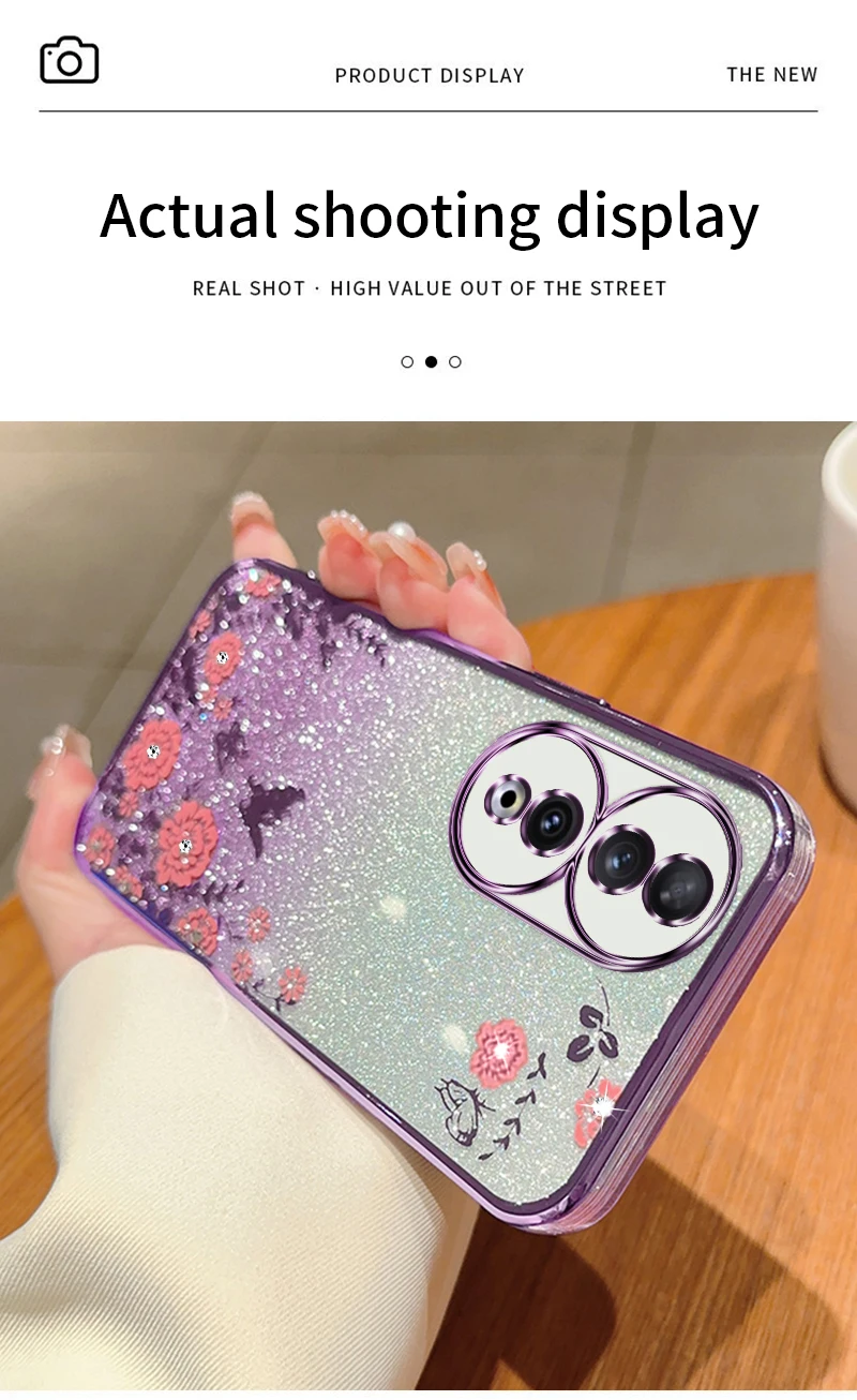 Glitter Butterfly Flower Phone Case For Huawei Honor X8 X9 X9A 90 80 70 60 50 20 9X Y9 Y7A Y9S P30 Pro Gradient Cover_voghion.com