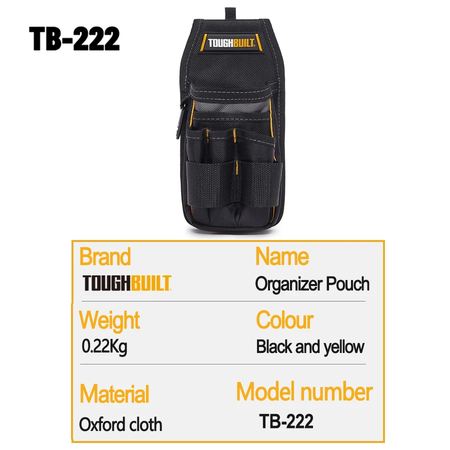 ToughBuilt TB-222 정리함 파우치, 후면 포켓 플랩, 바지 또는 벨트 위에 적합, 튼튼하고 튼튼한 벨트 도구 파우치