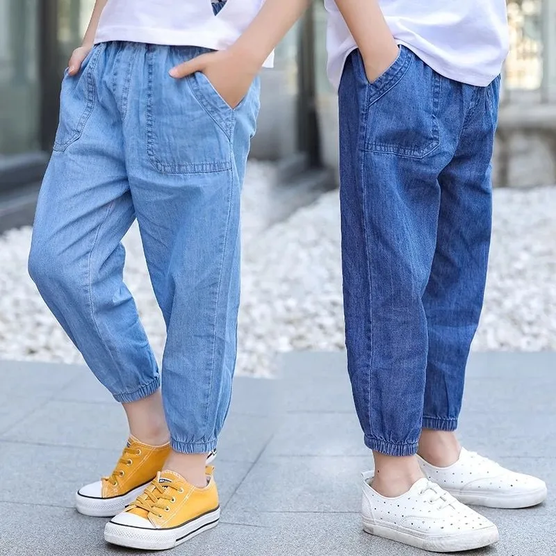 2025 New children's boys girls Thin jeans stripe summer Casual   pants thin section trousers 3