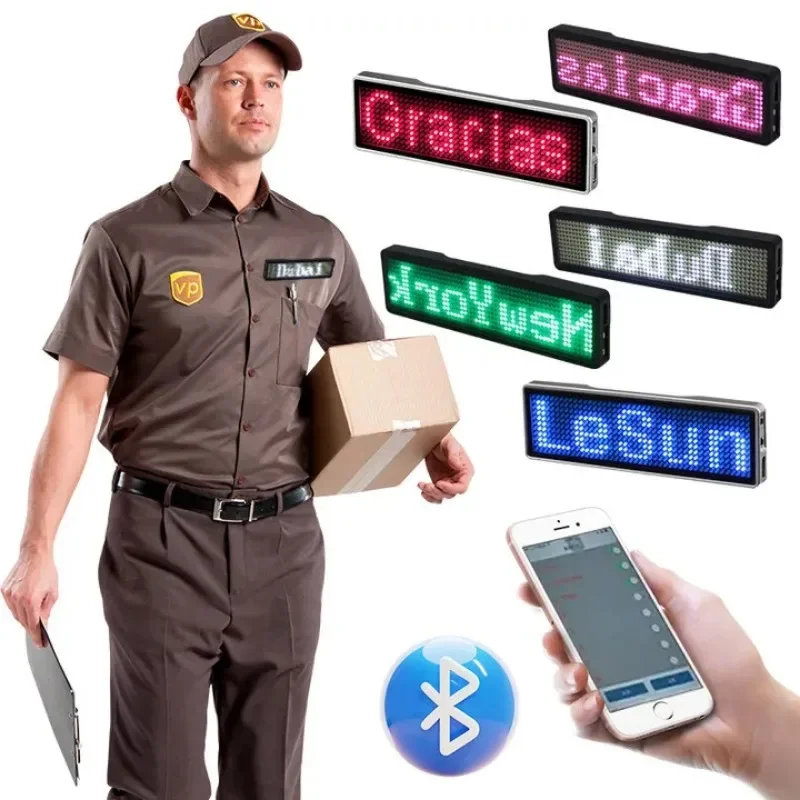충전식 블루투스 디지털 LED 배지 DIY 프로그래밍 가능 스크롤 메시지 보드 미니 LED 디스플레이 LED 네임 태그