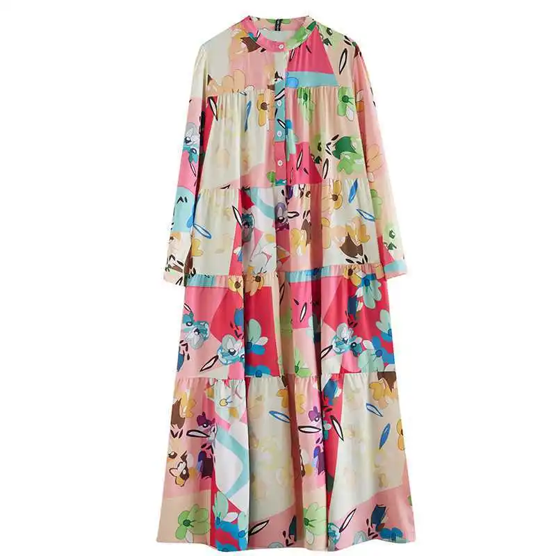 Women's Cotton Linen Dress Long Sleeve O Neck Loose