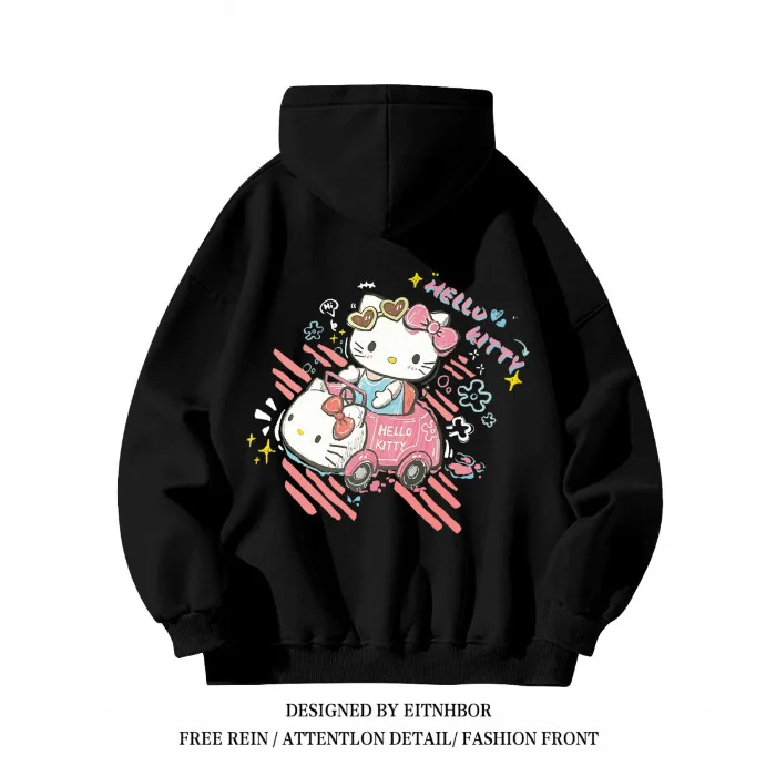 thumbnail image 1 of Sudadera con capucha de Hello Kitty de Sanrios para niñas, abrigo holgado de algodón para otoño e invierno, suéter bonito para parejas, camisetas informales, 1 of 5