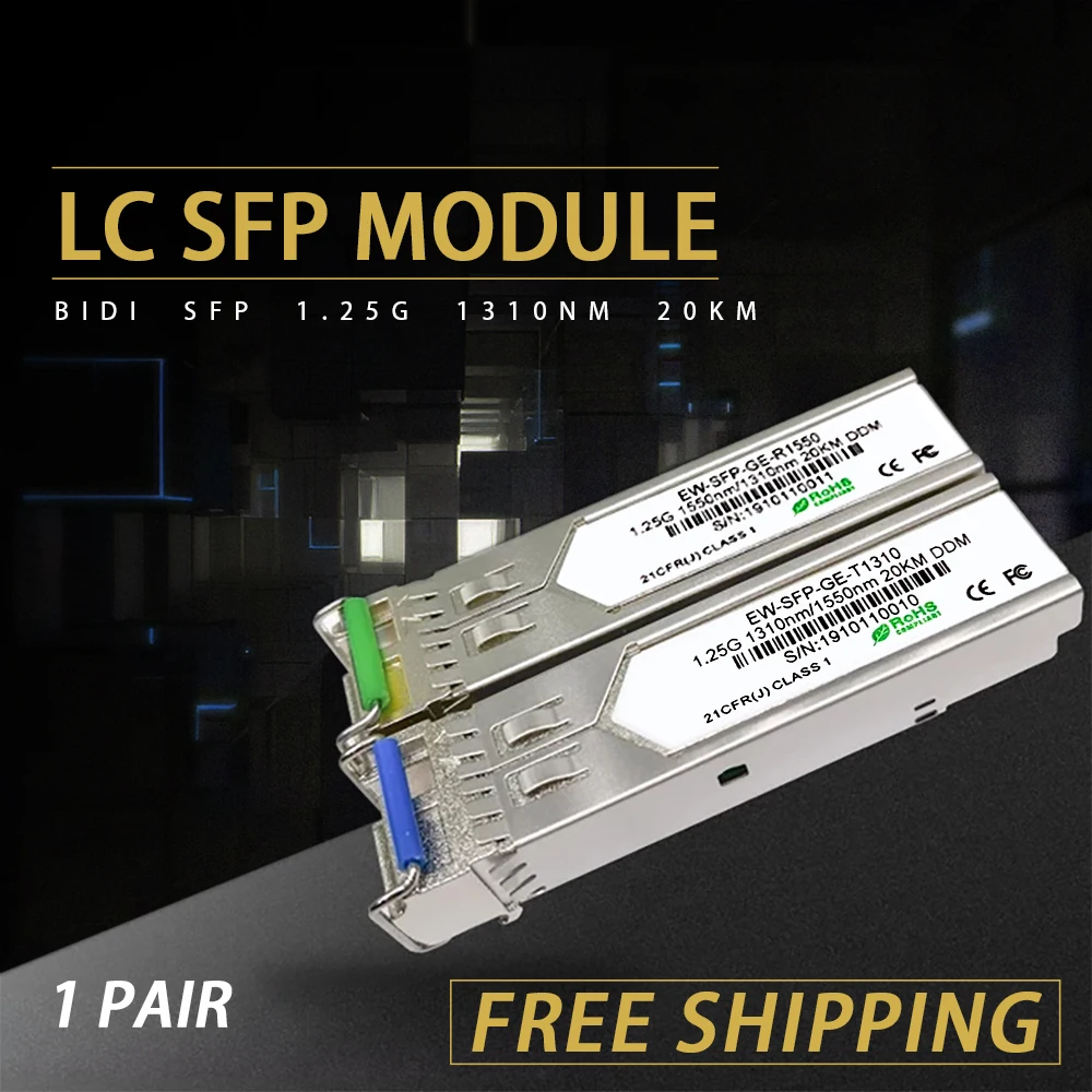 

Gigabit LC SFP Module Single Fiber Optical Transceiver 1.25G Fiber SFP Switch Module 20km Compatible with CISCO/Mikrotik Switch