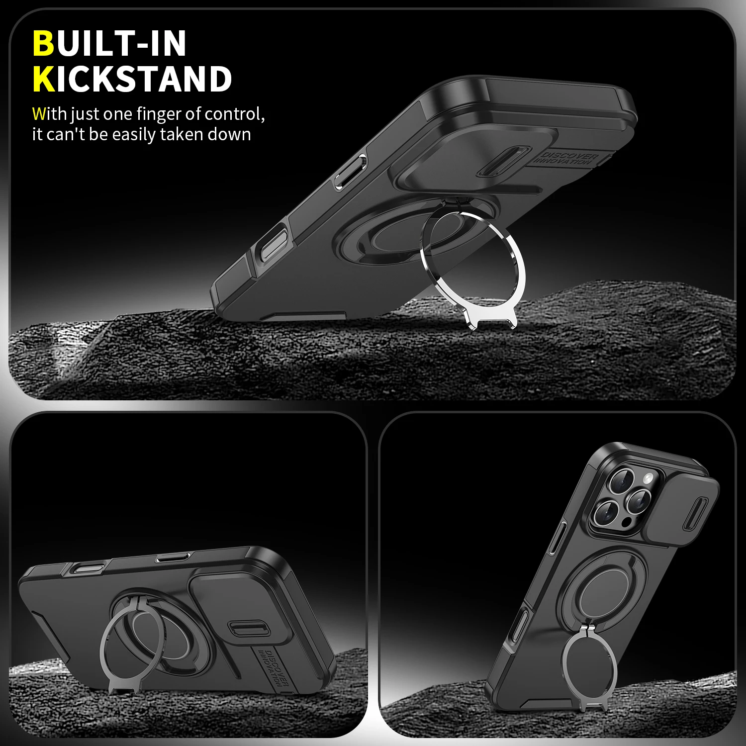 Magsafe Magnetic Armor Case with Ring Holder and Slide Camera Protection