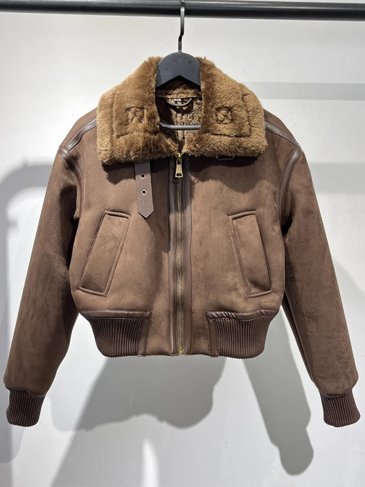 

Женская короткая куртка из искусственной замши LY VAREY LIN, уличная модная винтажная Толстая теплая шерстяная куртка на осень и зиму