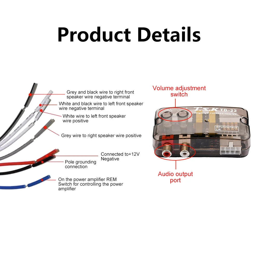 TD-22 12V Auto Car Audio Converter RCA Stereo Converter High To Low Adjustable Frequency Line Speaker Level Adapter