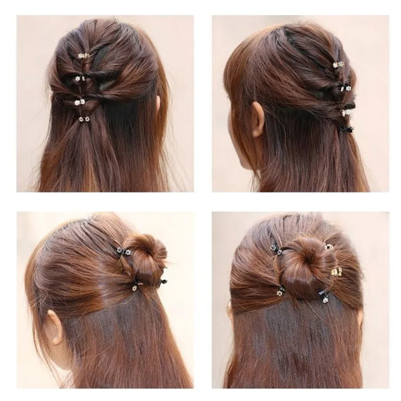 ncmama 12pcs/set Mini Rhinestone No-Slip Grips Hair Clips for Women Girls Glitter Teeth Metal Clamps Flower Hair Accessories