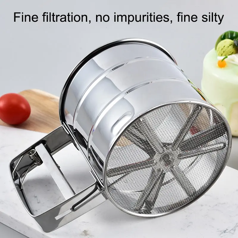 Stainless Steel Flour Sifter 1pc for Baking Powder Sugar Shaker Hand Press Design Fine Mesh Flour Sifter Sieve