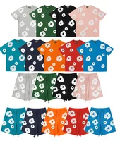 DENIM TEARS New Fashion Men's Women's Same Kapok Foam Printing Short-sleeved T-shirt with Shorts Set 1