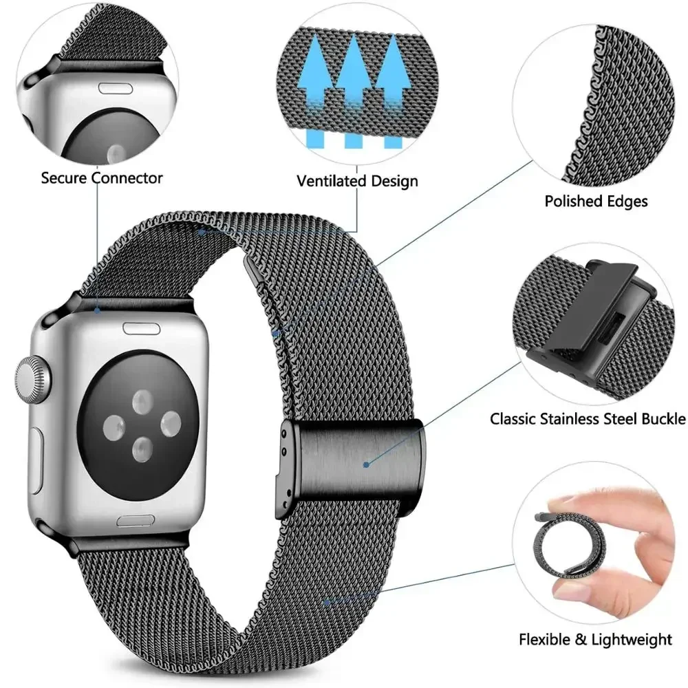 Elegant Milanese Loop Strap for Apple Watch – Premium Stainless Steel Band Bracelet