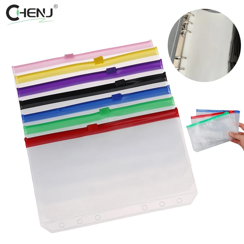 방수 PVC 현금 봉투 바인더 포켓, 노트북 플래너 여행 바인더용 지퍼 바인더 파우치, A6 6 6 홀 바인더 포켓, 4 개