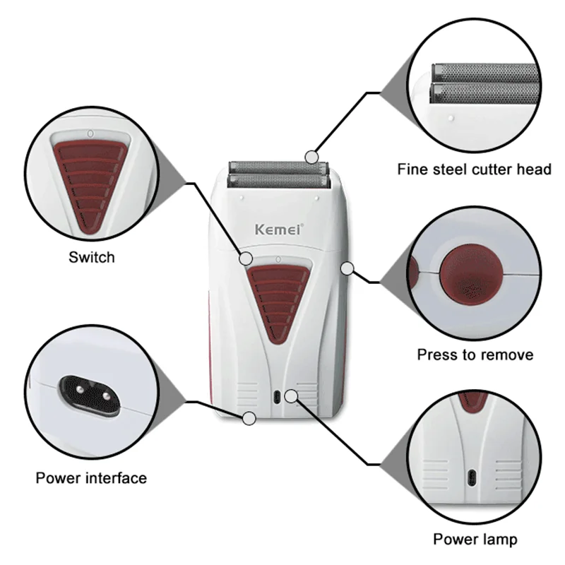 케메이 KM-3382 남성용 전기 면도기 USB 충전 면도기 무선 면도기 남성 전문가용 수염 면도기 머리 면도기