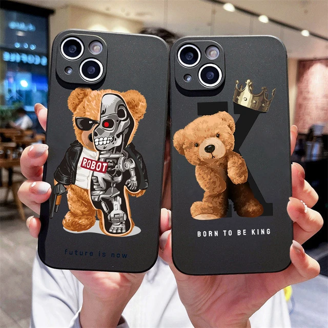 Fashion Cute Bear Soft Phone Case For iPhone 14 13 11 12 Pro Max XR X XS 7  8 Plus SE 2020 Black Back Covers Silicone Fundas - AliExpress