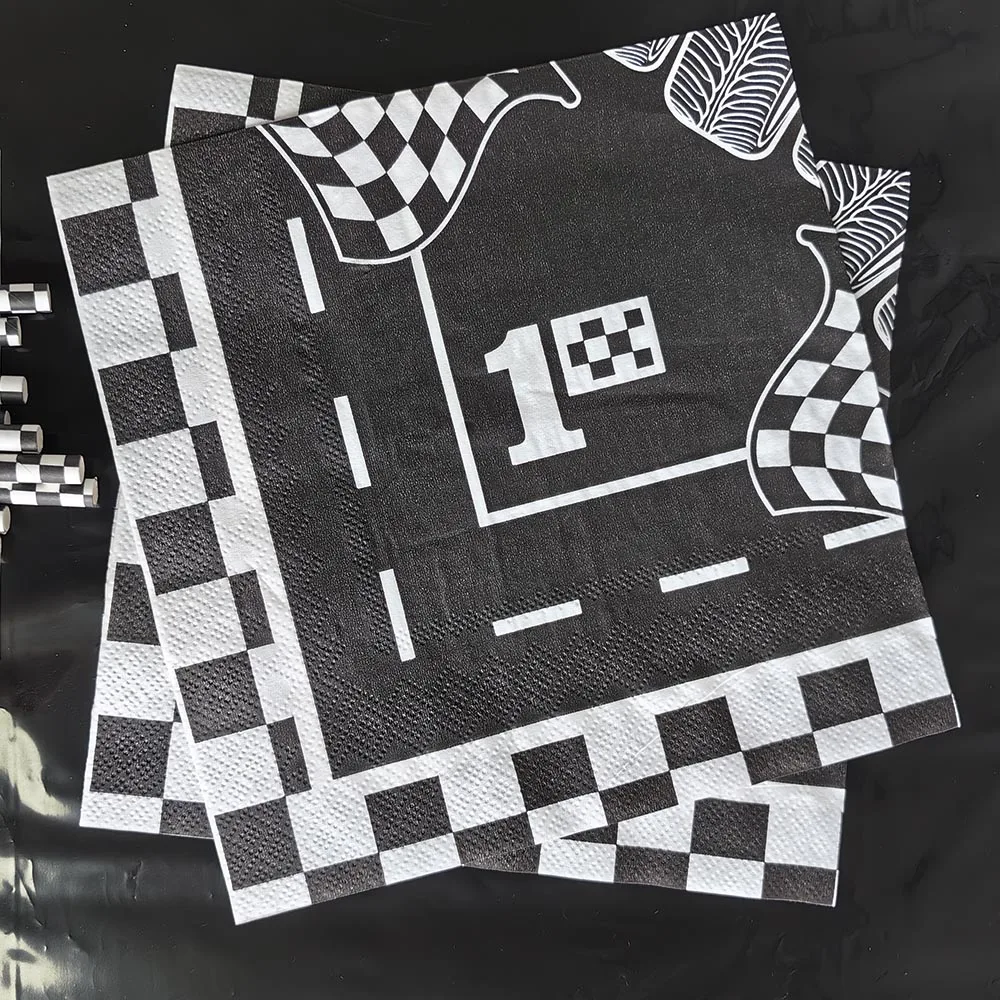 Black and White Checkered Racing Car Party Supplies for Boys Disposable Party Tableware Plates Napkins Birthday Party Dinnerware images - 6