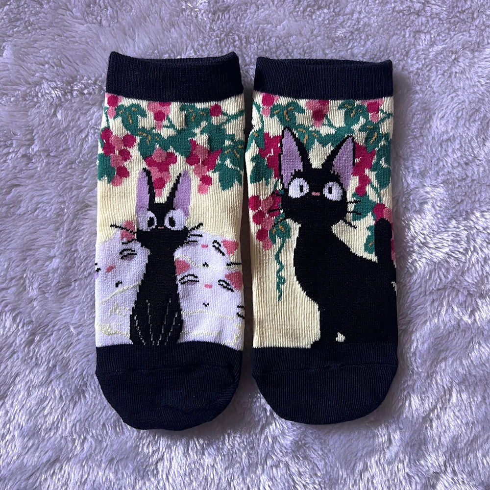 Women Cute Cat Anime Socks Funny Jiji Novelty Casual Crew Socks Cartoon Howl Calcifer Short Sock Lovers Xmas Birthday Gifts